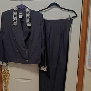 Positive Attitude Dark Navy Women's 16 Suit with White Embroidery Office Chic